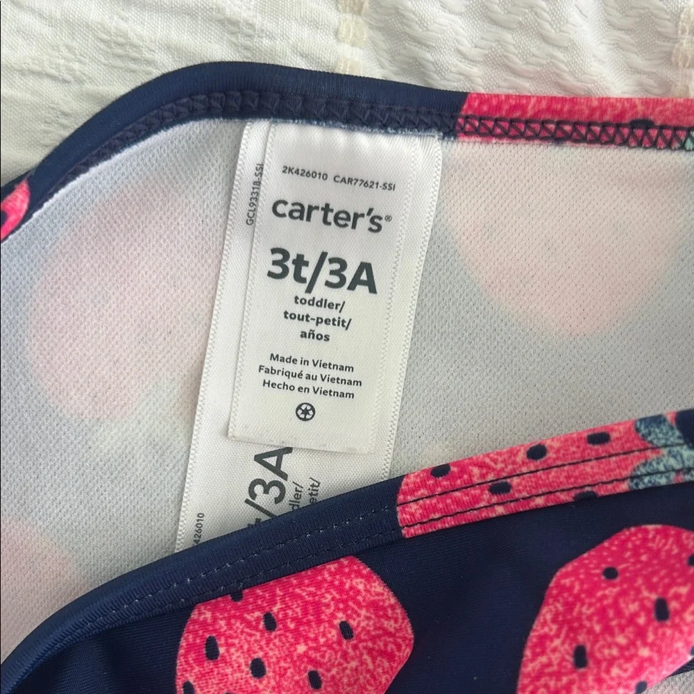Carter's Pink Strawberry Rashguard with Navy Strawberry Bottoms